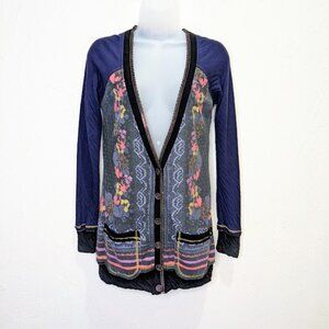 Miss Me Long Cardigan Womens M Floral Soft Patchwork Y2k Cotton Casual Sweater